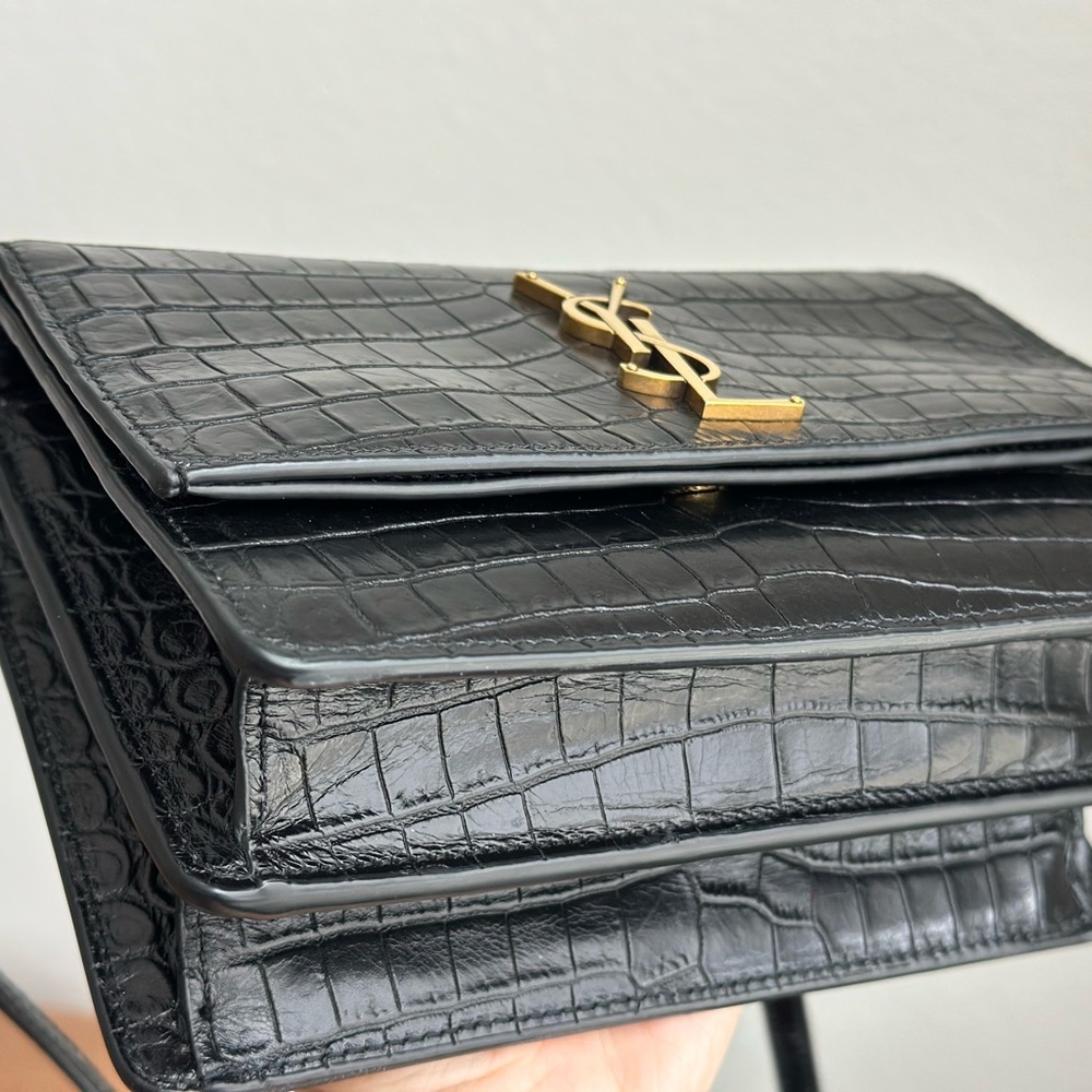 Yves Saint Laurent Black Croc-Pattern Crossbody Bag - Picture 5 of 16
